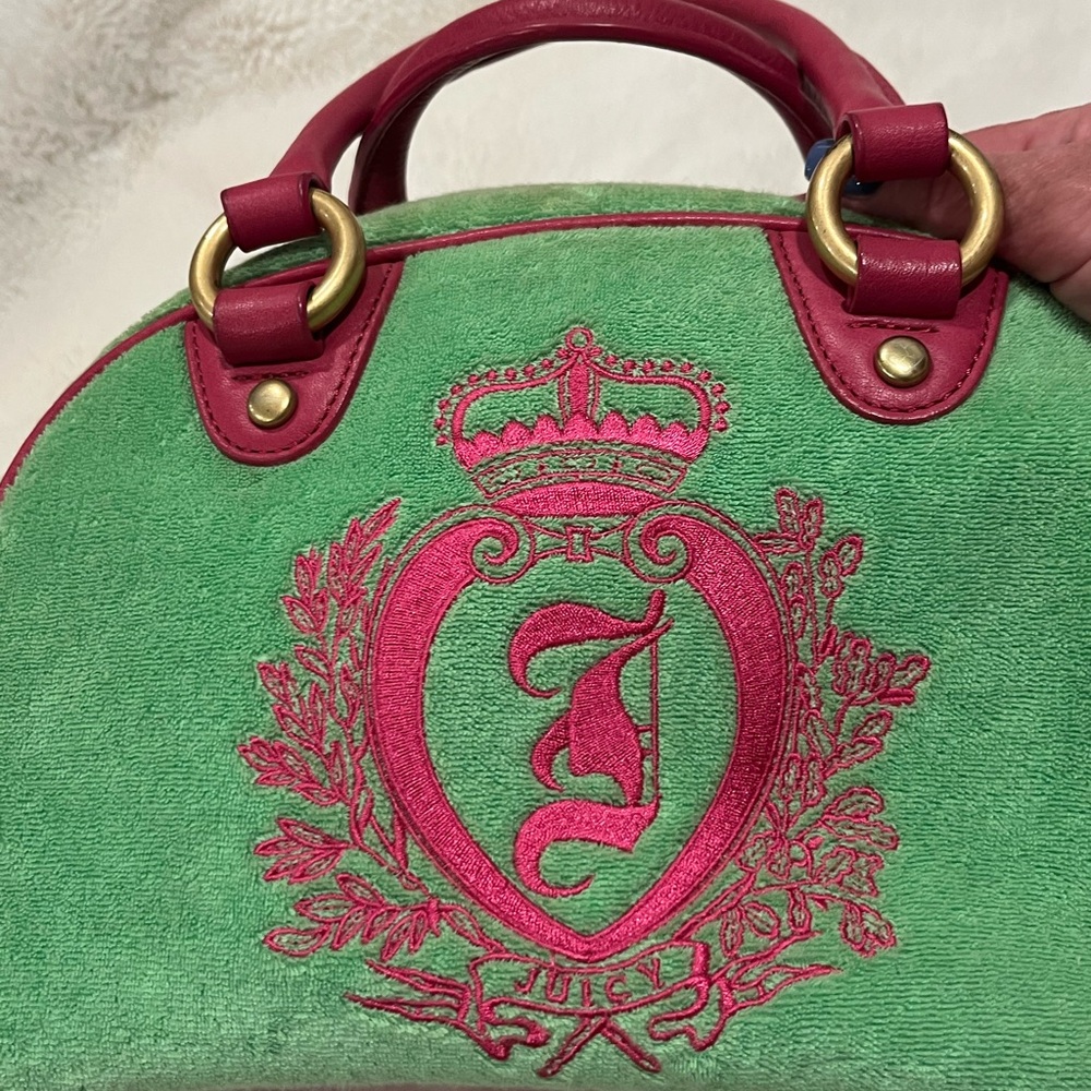 Vintage Y2K Authentic Juicy Couture Green and Pink Women's Velour Bag